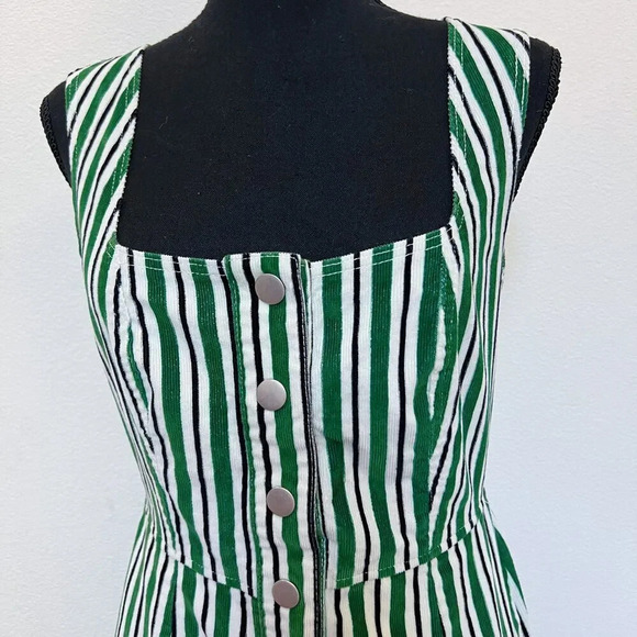 Urban Outfitters Stripped Corduroy Mini Dress Green White Size 2 - Picture 5 of 7
